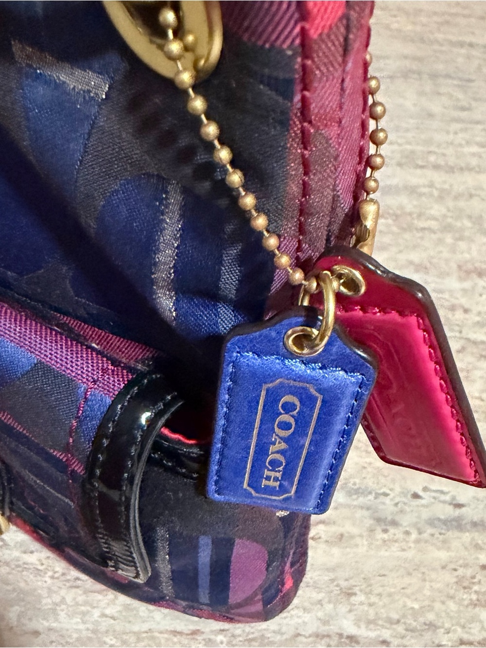Coach Plaid Tartan G1282-21622 Blue & Pink Plaid Bag with 2 Fobs & Black Trim - Picture 9 of 16